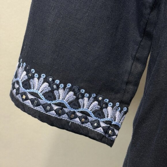 Chicos Dress Womens Sz 0 (4) Navy Blue 100% Linen Shift Sequin Bead Embroidered - Picture 6 of 9